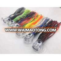 sport fishing lure teaser Rigged trolling lure Crystal heads Pusher with squid skirts in blue lure bag